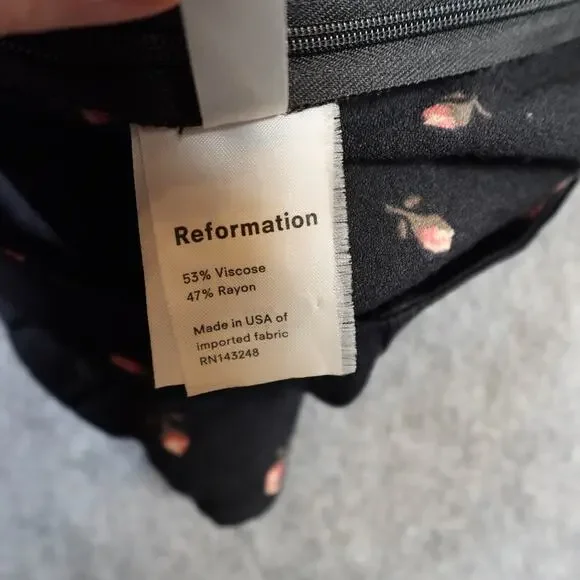 Reformation Top Womens 2 Elena Coco Black Rose Floral Ruffle Sweetheart Crepe - Picture 8 of 10